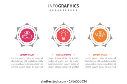 Timeline infographics with 3 options or 3 steps. Vector template. Can be used for process diagram, presentations, workflow layout, banner, flow chart, info graph.