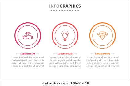 Timeline infographics with 3 options or 3 steps. Vector template. Can be used for process diagram, presentations, workflow layout, banner, flow chart, info graph.