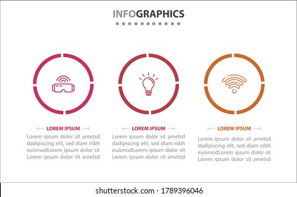 Timeline infographics with 3 options or 3 steps. Vector template. Can be used for process diagram, presentations, workflow layout, banner, flow chart, info graph.