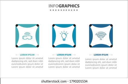 Timeline infographics with 3 options or 3 steps. Vector template. Can be used for process diagram, presentations, workflow layout, banner, flow chart, info graph.