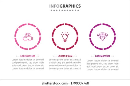 infografías de línea de tiempo con 3 opciones o 3 pasos. Plantilla de vectores. Se puede utilizar para el diagrama de procesos, presentaciones, diseño de flujo de trabajo, banner, diagrama de flujo, gráfico de información. Círculo de tiempo