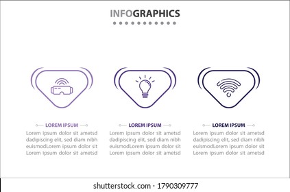 Timeline infographics with 3 options or 3 steps. Vector template. Can be used for process diagram, presentations, workflow layout, banner, flow chart, info graph.
