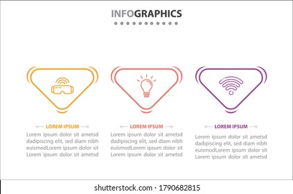 Timeline infographics with 3 options or 3 steps. Vector template. Can be used for process diagram, presentations, workflow layout, banner, flow chart, info graph.