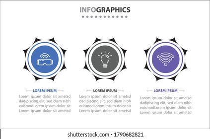 Timeline infographics with 3 options or 3 steps. Vector template. Can be used for process diagram, presentations, workflow layout, banner, flow chart, info graph.