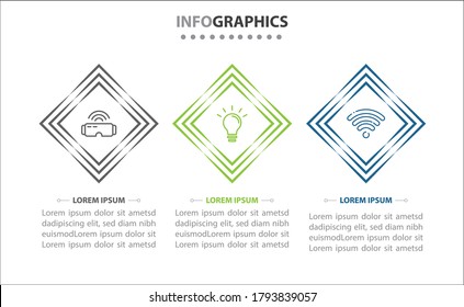 Timeline infographics with 3 options or 3 steps. Vector template. Can be used for process diagram, presentations, workflow layout, banner, flow chart, info graph.