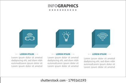 Timeline infographics with 3 options or 3 steps. Vector template. Can be used for process diagram, presentations, workflow layout, banner, flow chart, info graph.