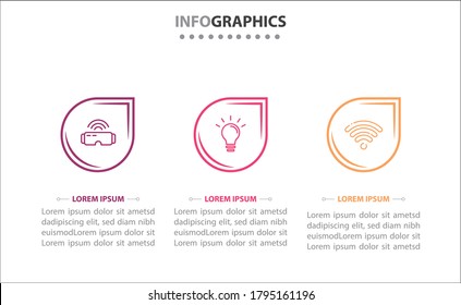 Timeline infographics with 3 options or 3 steps. Vector template. Can be used for process diagram, presentations, workflow layout, banner, flow chart, info graph.