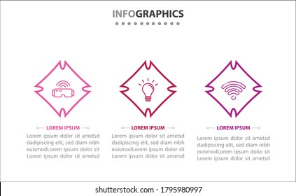 Timeline infographics with 3 options or 3 steps. Vector template. Can be used for process diagram, presentations, workflow layout, banner, flow chart, info graph.