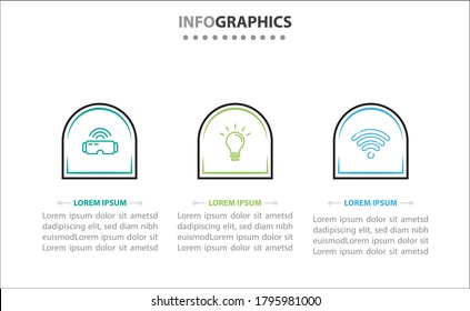 Timeline infographics with 3 options or 3 steps. Vector template. Can be used for process diagram, presentations, workflow layout, banner, flow chart, info graph.