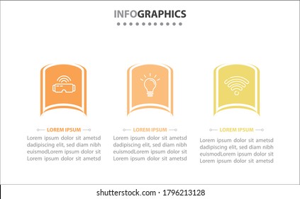 Timeline infographics with 3 options or 3 steps. Vector template. Can be used for process diagram, presentations, workflow layout, banner, flow chart, info graph.