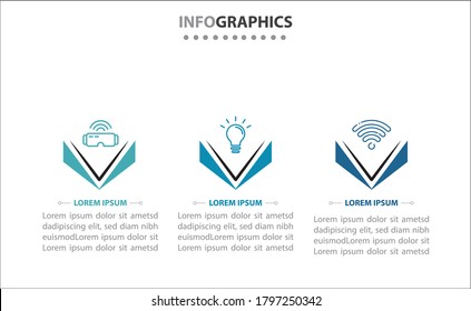 Timeline infographics with 3 options or 3 steps. Vector template. Can be used for process diagram, presentations, workflow layout, banner, flow chart, info graph.