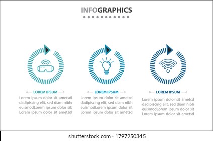 Timeline infographics with 3 options or 3 steps. Vector template. Can be used for process diagram, presentations, workflow layout, banner, flow chart, info graph.