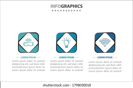 Timeline infographics with 3 options or 3 steps. Vector template. Can be used for process diagram, presentations, workflow layout, banner, flow chart, info graph.