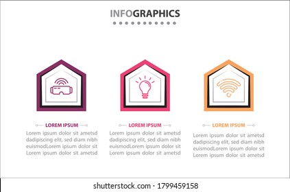 Timeline infographics with 3 options or 3 steps. Vector template. Can be used for process diagram, presentations, workflow layout, banner, flow chart, info graph.