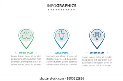 Timeline infographics with 3 options or 3 steps. Vector template. Can be used for process diagram, presentations, workflow layout, banner, flow chart, info graph.