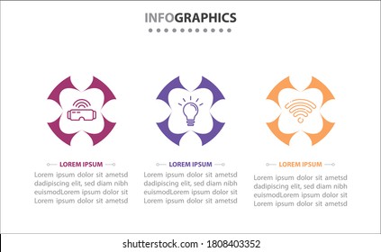 Timeline infographics with 3 options or 3 steps. Vector template. Can be used for process diagram, presentations, workflow layout, banner, flow chart, info graph.