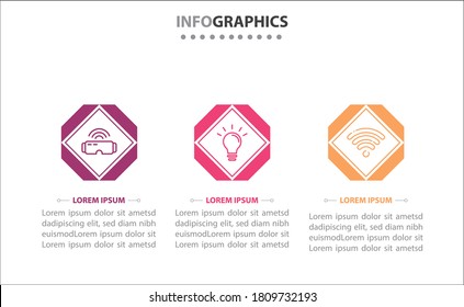 Timeline infographics with 3 options or 3 steps. Vector template. Can be used for process diagram, presentations, workflow layout, banner, flow chart, info graph.