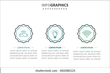 Timeline infographics with 3 options or 3 steps. Vector template. Can be used for process diagram, presentations, workflow layout, banner, flow chart, info graph.
