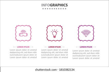 Timeline infographics with 3 options or 3 steps. Vector template. Can be used for process diagram, presentations, workflow layout, banner, flow chart, info graph.