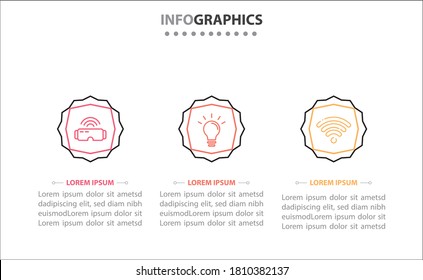 Timeline infographics with 3 options or 3 steps. Vector template. Can be used for process diagram, presentations, workflow layout, banner, flow chart, info graph.