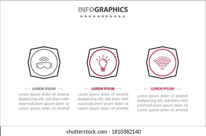 Infografiken der Zeitachse mit 3 Optionen oder 3 Schritten. Vektorvorlage. Kann für Prozessdiagramm, Präsentationen, Workflow-Layout, Banner, Flussdiagramm, Infografik verwendet werden.