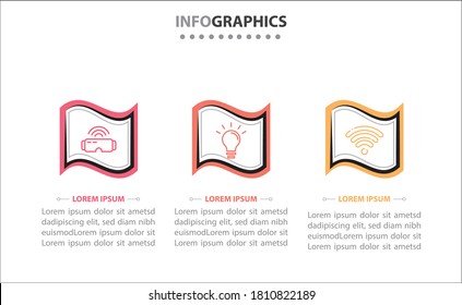 Timeline infographics with 3 options or 3 steps. Vector template. Can be used for process diagram, presentations, workflow layout, banner, flow chart, info graph.