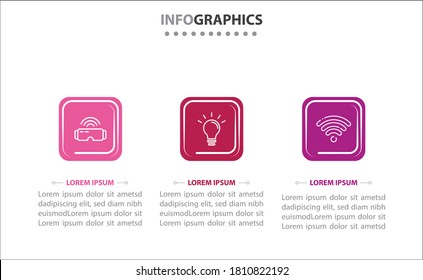 Infografiken der Zeitachse mit 3 Optionen oder 3 Schritten. Vektorvorlage. Kann für Prozessdiagramm, Präsentationen, Workflow-Layout, Banner, Flussdiagramm, Infografik verwendet werden.