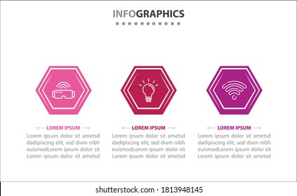 Timeline infographics with 3 options or 3 steps. Vector template. Can be used for process diagram, presentations, workflow layout, banner, flow chart, info graph.