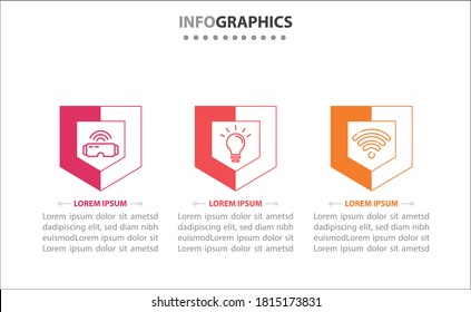 Infografiken der Zeitachse mit 3 Optionen oder 3 Schritten. Vektorvorlage. Kann für Prozessdiagramm, Präsentationen, Workflow-Layout, Banner, Flussdiagramm, Infografik verwendet werden.