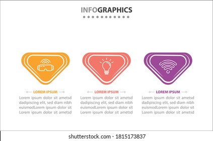 Timeline infographics with 3 options or 3 steps. Vector template. Can be used for process diagram, presentations, workflow layout, banner, flow chart, info graph.
