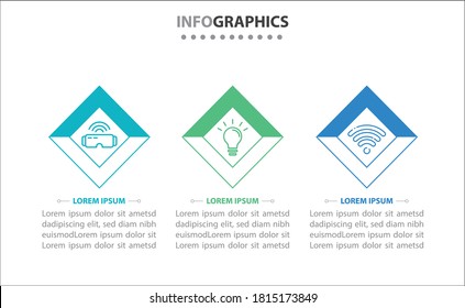 Timeline infographics with 3 options or 3 steps. Vector template. Can be used for process diagram, presentations, workflow layout, banner, flow chart, info graph.