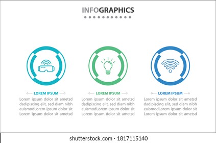 Timeline infographics with 3 options or 3 steps. Vector template. Can be used for process diagram, presentations, workflow layout, banner, flow chart, info graph.