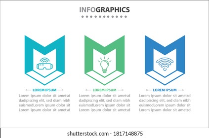 Timeline infographics with 3 options or 3 steps. Vector template. Can be used for process diagram, presentations, workflow layout, banner, flow chart, info graph.