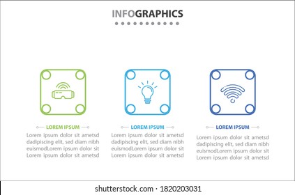 Infografiken der Zeitachse mit 3 Optionen oder 3 Schritten. Vektorvorlage. Kann für Prozessdiagramm, Präsentationen, Workflow-Layout, Banner, Flussdiagramm, Infografik verwendet werden.