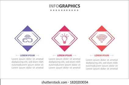 infografías de línea de tiempo con 3 opciones o 3 pasos. Plantilla de vectores. Se puede utilizar para el diagrama de procesos, presentaciones, diseño de flujo de trabajo, banner, diagrama de flujo, gráfico de información.