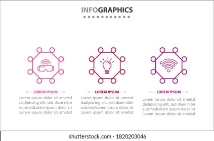 Infografiken der Zeitachse mit 3 Optionen oder 3 Schritten. Vektorvorlage. Kann für Prozessdiagramm, Präsentationen, Workflow-Layout, Banner, Flussdiagramm, Infografik verwendet werden.