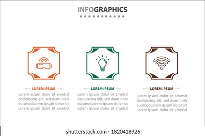 Timeline infographics with 3 options or 3 steps. Vector template. Can be used for process diagram, presentations, workflow layout, banner, flow chart, info graph.