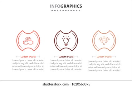 Timeline infographics with 3 options or 3 steps. Vector template. Can be used for process diagram, presentations, workflow layout, banner, flow chart, info graph.