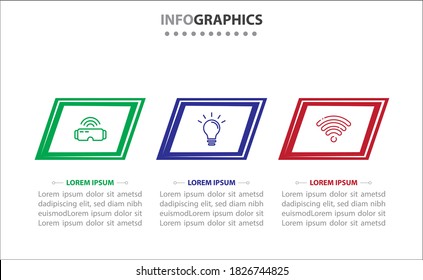 Timeline infographics with 3 options or 3 steps. Vector template. Can be used for process diagram, presentations, workflow layout, banner, flow chart, info graph.