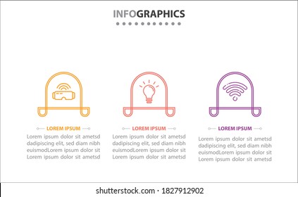 Infografiken der Zeitachse mit 3 Optionen oder 3 Schritten. Vektorvorlage. Kann für Prozessdiagramm, Präsentationen, Workflow-Layout, Banner, Flussdiagramm, Infografik verwendet werden.