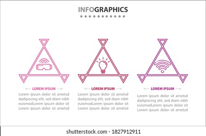 Infografiken der Zeitachse mit 3 Optionen oder 3 Schritten. Vektorvorlage. Kann für Prozessdiagramm, Präsentationen, Workflow-Layout, Banner, Flussdiagramm, Infografik verwendet werden.