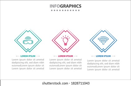 infografías de línea de tiempo con 3 opciones o 3 pasos. Plantilla de vectores. Se puede utilizar para el diagrama de procesos, presentaciones, diseño de flujo de trabajo, banner, diagrama de flujo, gráfico de información.