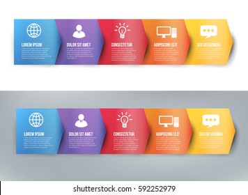 Timeline infographics with 5 arrows steps of years or milestone colored vector template layout for presentation