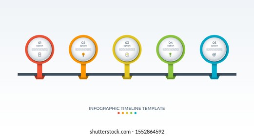 Timeline infographics with 5 options. Can be used for web, diagram, chart, info graph, annual report, brochure.
