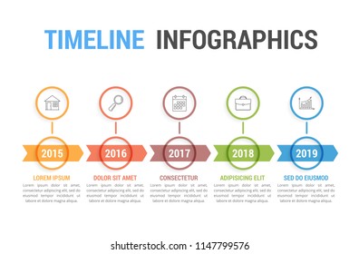 Timeline infographics with arrows with 5 steps, workflow, process, history diagram, vector eps10 illustration