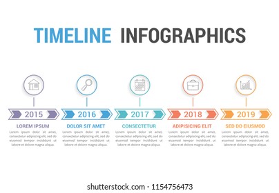 Timeline infographics with arrows with 5 steps, vector eps10 illustration