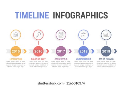 Timeline infographics with arrows with 5 steps, vector eps10 illustration