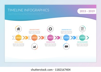 Infografía de línea de tiempo con flechas con 5 pasos, Vector eps10 ilustración