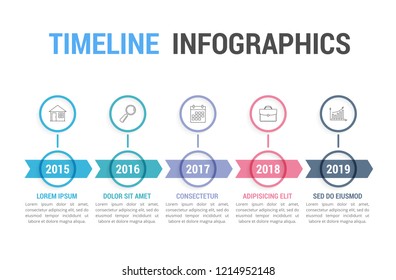 Timeline infographics with arrows with 5 steps, workflow, process, history diagram, vector eps10 illustration
