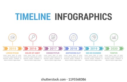 Timeline infographics with arrows with 6 steps, vector eps10 illustration